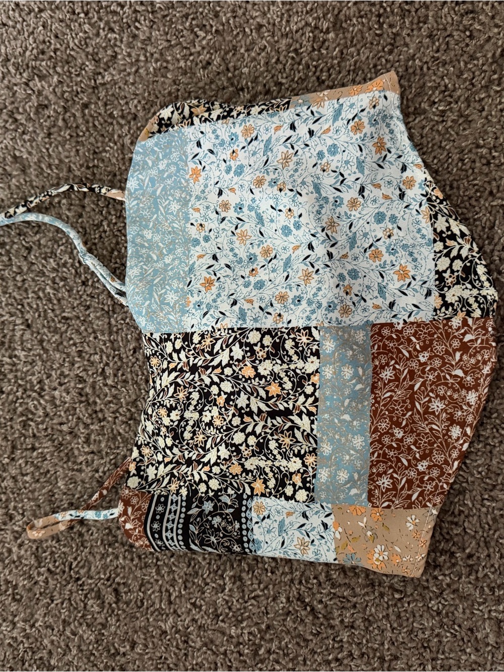 Mixed Floral Halter Top in Blue, Brown & Black
